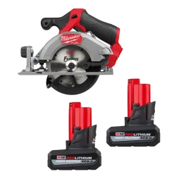 Milwaukee Tools (2) M12 REDLITHIUM HIGH OUTPUT XC5.0 Battery Pack and M12 FUEL 5-3/8" Circular Saw KIT-48-11-2450-48-11-2450-2521-20