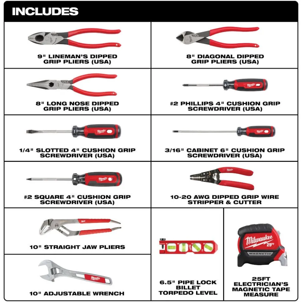 Milwaukee Tools 12 PC. Electrical Hand Tool Set 48-22-0144