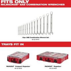 Milwaukee Tools 15 Piece SAE Combination Wrench Set with PACKOUT Compact Organizer 48-22-9484