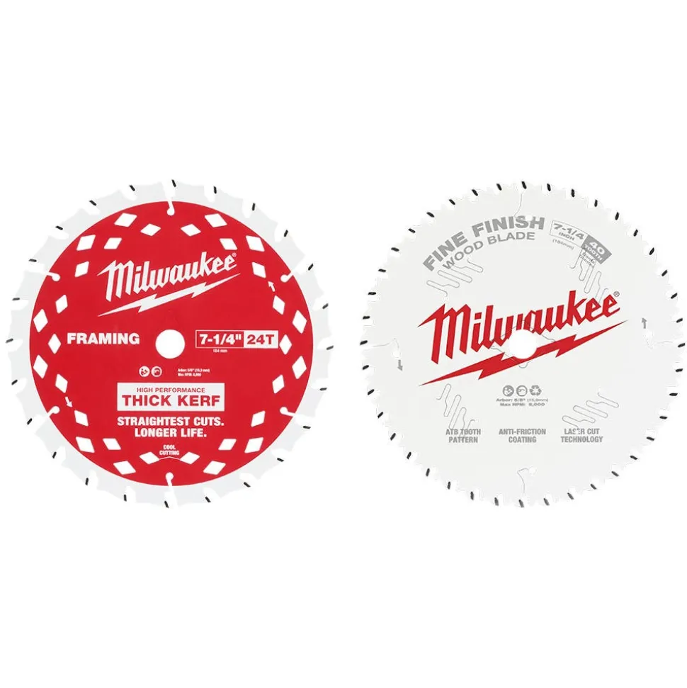 Milwaukee Tools 7-1/4" 24T Framing and 40T Fine Finish Circular Saw Combo Pack - 2PK 48-40-0725