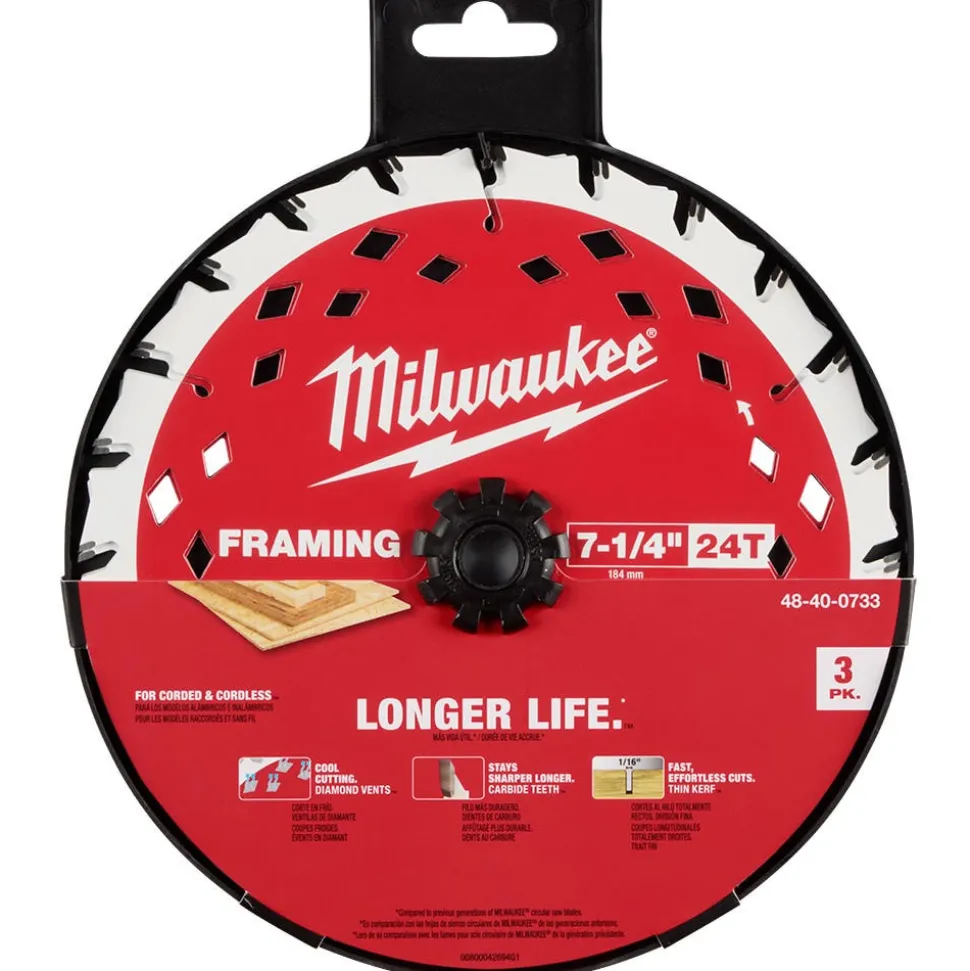 Milwaukee Tools 7-1/4" 24T Framing Circular Saw Blade - 3PK 48-40-0733