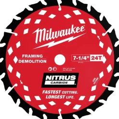Milwaukee Tools 7-1/4” 24T NITRUS Carbide Framing & Demolition Circular Saw Blade 48-41-0750 (48-40-0750)