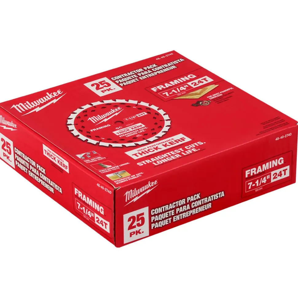 Milwaukee Tools 7-1/4" 24T Thick Kerf Framing Circular Saw Blade Contractor Pack - 25PK 48-40-2740