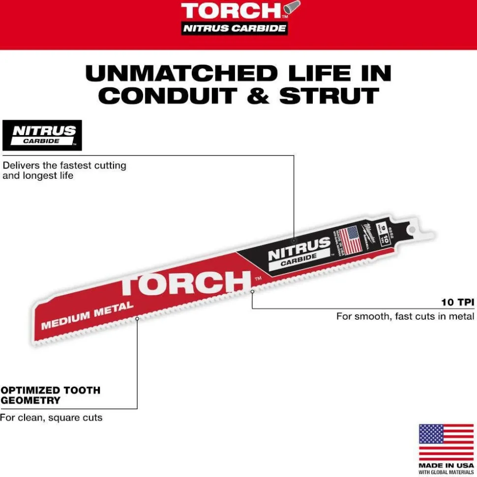 Milwaukee Tools 9" 10TPI TORCH Nitrus Carbide Reciprocating Saw Blade 48-00-6252