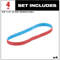 Milwaukee Tools 3/8” x 13” 40 Grit Bandfile Belts – 4 pack 48-80-7040
