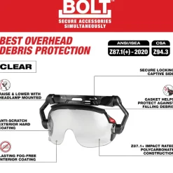 Milwaukee Tools BOLT Gasketed Eye Visor - Clear Dual Coat Lens (Compatible with Milwaukee BOLT Safety Helmets & BOLT Hard Hats) 48-73-1412