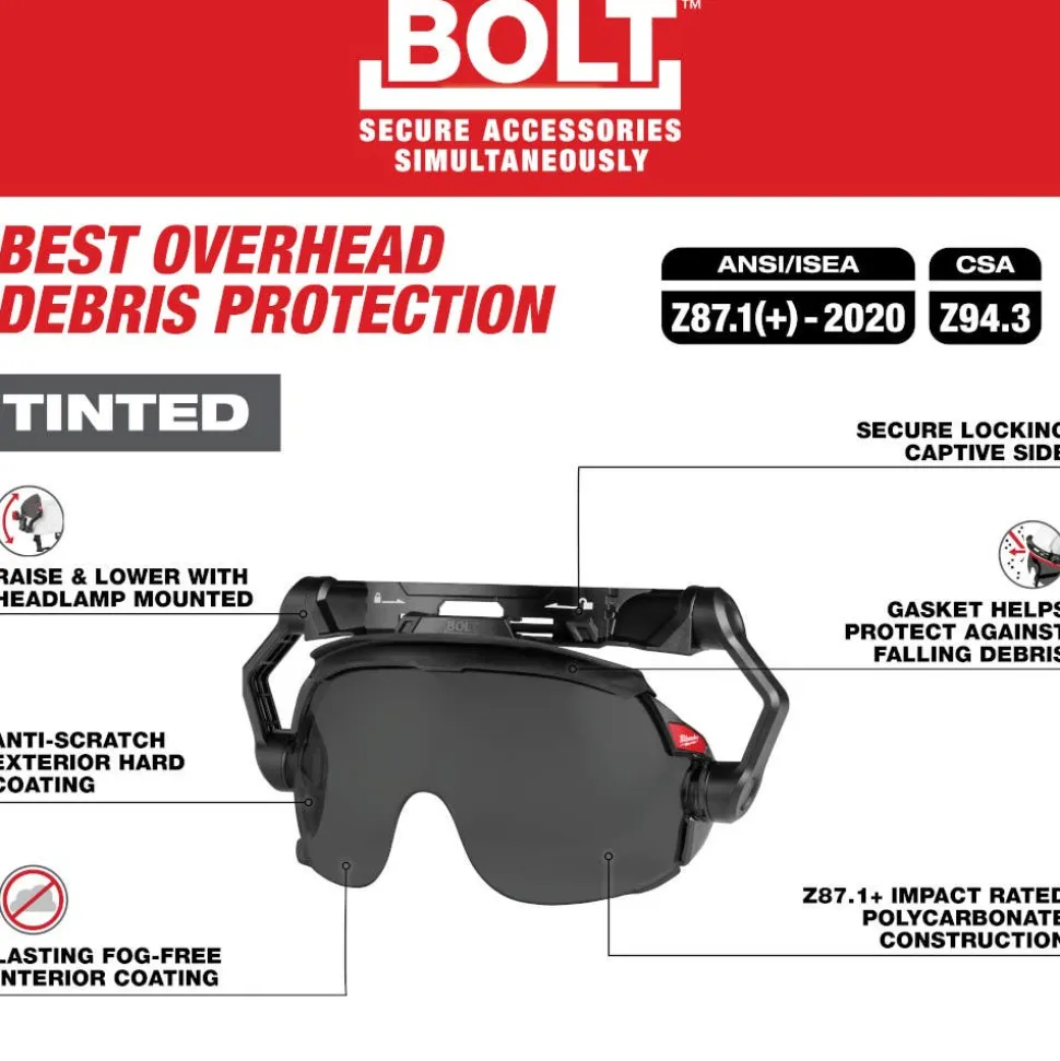 Milwaukee Tools BOLT Gasketed Eye Visor - Tinted Dual Coat Lens (Compatible with Milwaukee BOLT Safety Helmets & BOLT Hard Hats) 48-73-1417