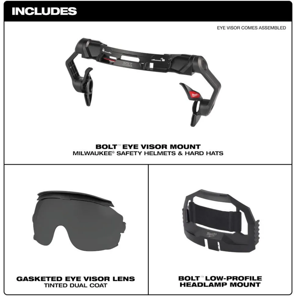 Milwaukee Tools BOLT Gasketed Eye Visor - Tinted Dual Coat Lens (Compatible with Milwaukee BOLT Safety Helmets & BOLT Hard Hats) 48-73-1417