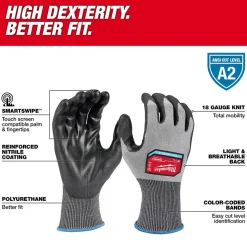 Milwaukee Tools Cut Level 2 High-Dexterity Polyurethane Dipped Gloves 48-73-872