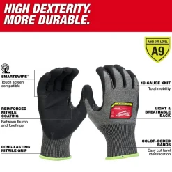 Milwaukee Tools Cut Level 9 High-Dexterity Nitrile Dipped Gloves 48-73-703