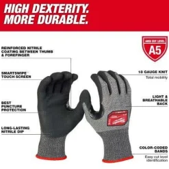 Milwaukee Tools Cut Level 5 High-Dexterity Nitrile Dipped Gloves 48-73-715