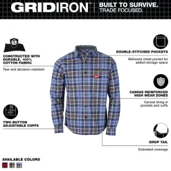 Milwaukee Tools Gridiron Flannel Shirt Blue M551U