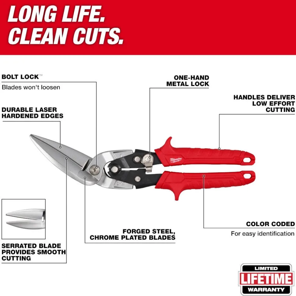 Milwaukee Tools Left Offset Long Cut Aviation Snips 48-22-4568