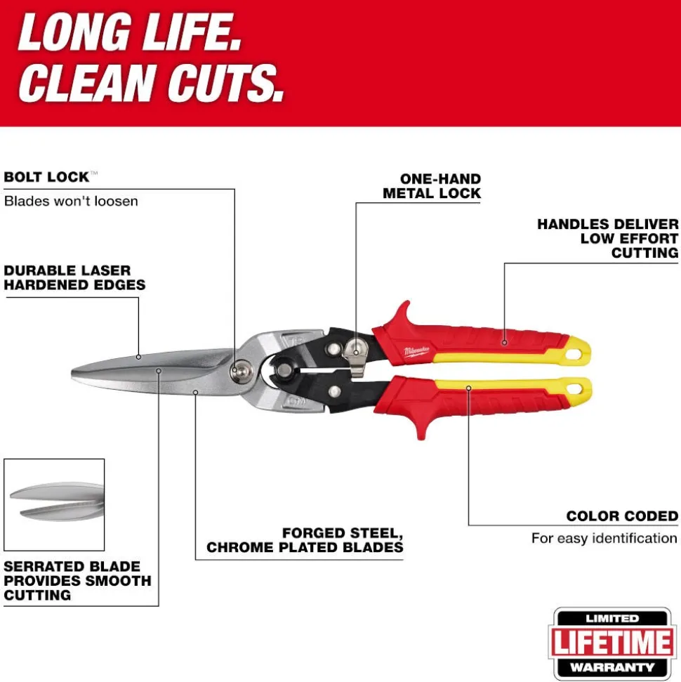 Milwaukee Tools Long Cut Aviation Snips 48-22-4567
