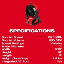 Milwaukee Tools M18 Brushless PACKOUT Fan 0818-20