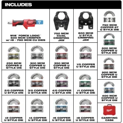 Milwaukee Tools M18™ FORCE LOGIC™ 600 MCM Cu Crimper w/ 750 MCM Expanded Jaw and Dies 2679-750CU