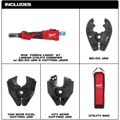 Milwaukee Tools M18™ FORCE LOGIC™ 6T Linear Utility Crimper w/ BG-D3 Jaw & Cutting Jaws 2978-BGCUT