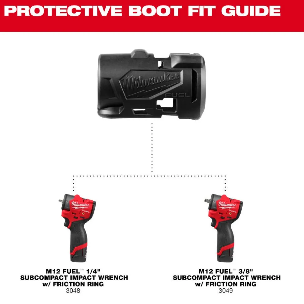 Milwaukee Tools M12 FUEL™ 1/4" & 3/8" Subcompact Impact Wrench w/ Friction Ring Protective Boot 49-16-3049