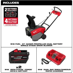 Milwaukee Tools M18 FUEL™ 21" Auger Propelled Dual Battery Single Stage Snow Blower Kit 3036-22HD