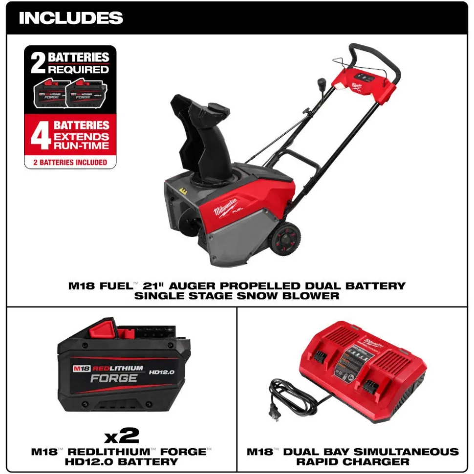 Milwaukee Tools M18 FUEL™ 21" Auger Propelled Dual Battery Single Stage Snow Blower Kit 3036-22HD