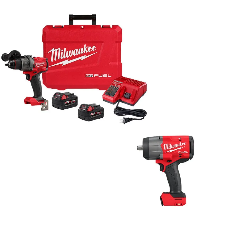 Milwaukee Tools M18 FUEL 1/2" Drill/Driver Kit and M18 FUEL 1/2" High Torque Impact Wrench w/ Friction Ring KIT-2903-22-2967-20
