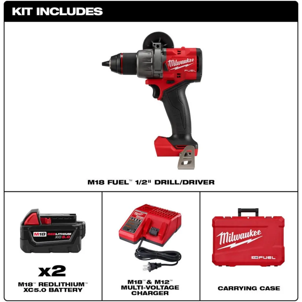 Milwaukee Tools M18 FUEL 1/2" Drill/Driver Kit and M18 FUEL 1/2" High Torque Impact Wrench w/ Friction Ring KIT-2903-22-2967-20
