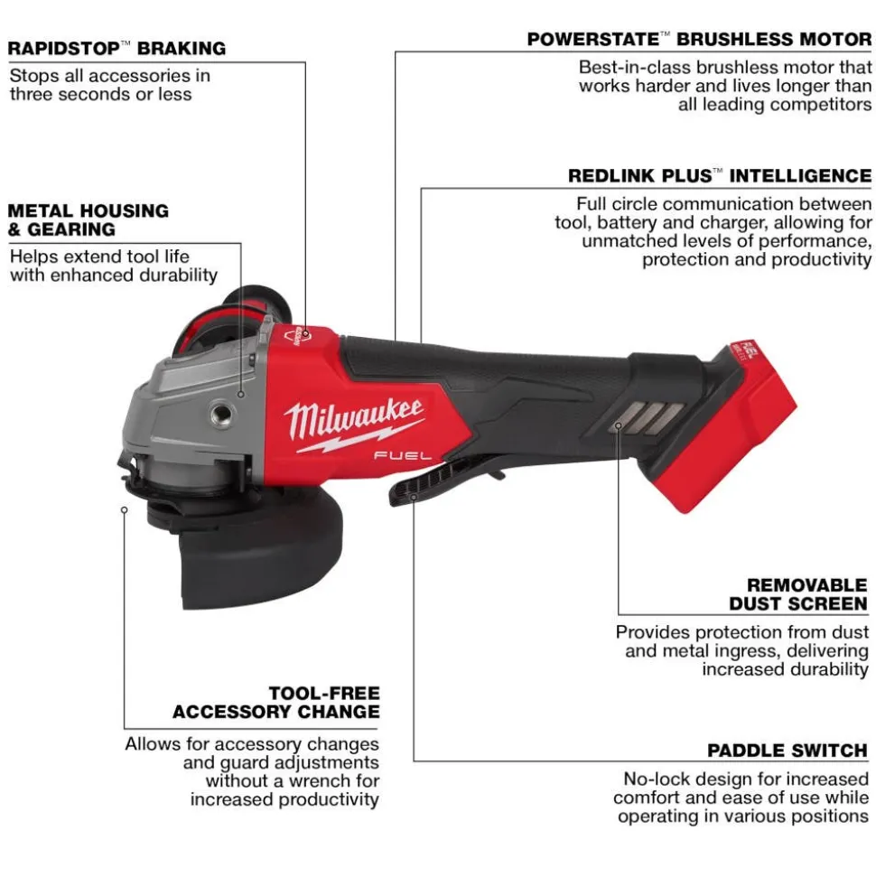 Milwaukee Tools M18 FUEL 1/2" Drill/Driver Kit and M18 FUEL 5" Angle Grinder Paddle Switch, No-Lock (Tool Only) KIT-2903-22-2880-20