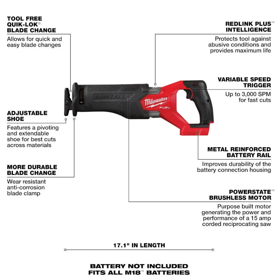 Milwaukee Tools M18 FUEL 1/2" Hammer Drill/Driver Kit and M18 FUEL SAWZALL Recip Saw (Bare Tool) KIT-2904-22-2821-20