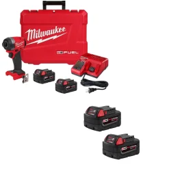 Milwaukee Tools M18 FUEL 1/4" Hex Impact Driver Kit and M18 Red Lithium 5.0 Ah XC Battery 2 PACK KIT-2953-22-48-11-1852