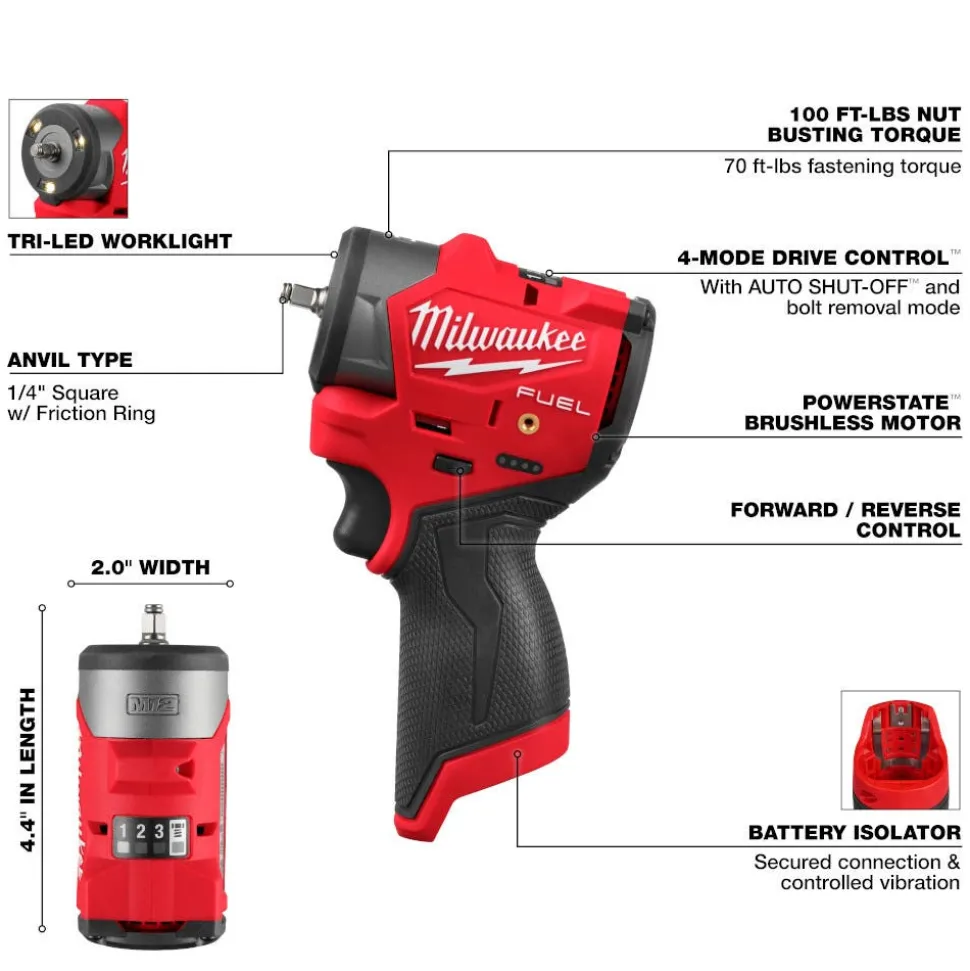 Milwaukee Tools M12 FUEL™ 1/4" Subcompact Impact Wrench w/ Friction Ring 3048-20