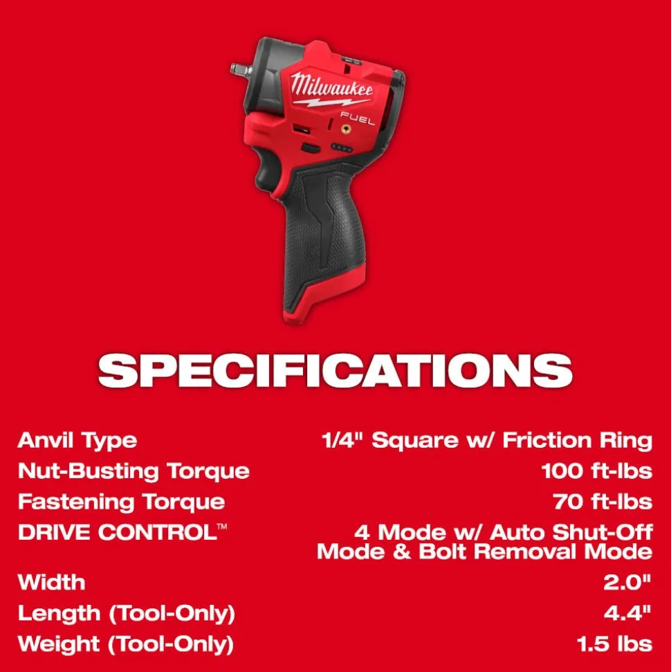 Milwaukee Tools M12 FUEL™ 1/4" Subcompact Impact Wrench w/ Friction Ring 3048-20