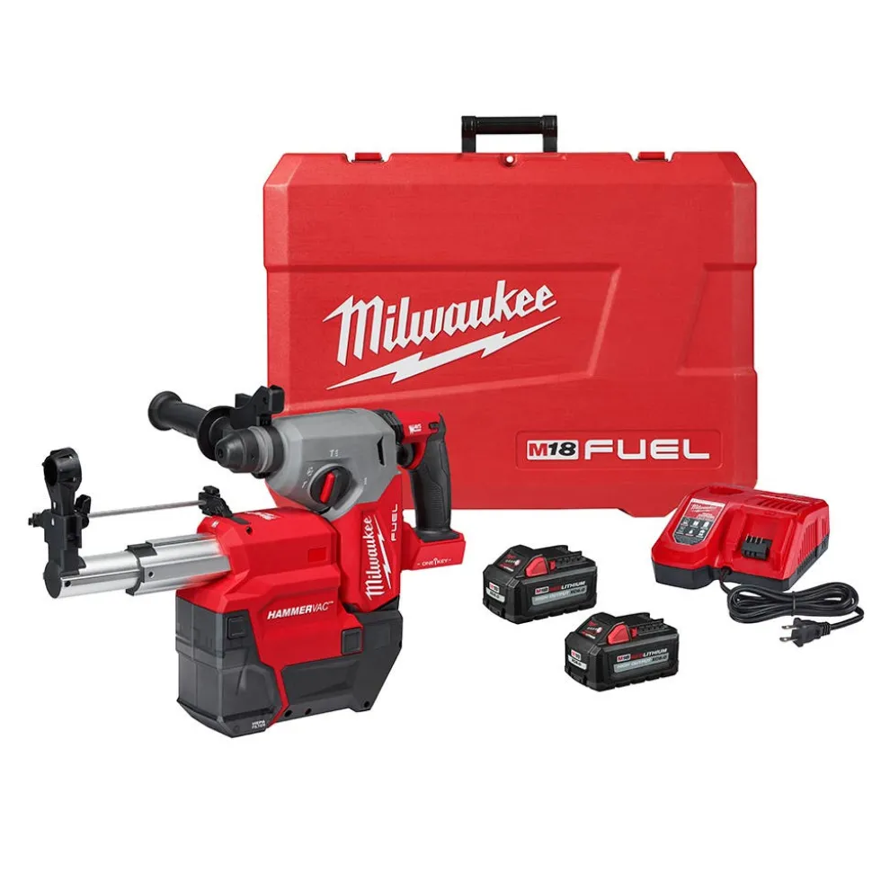 Milwaukee Tools M18 FUEL 1" SDS Plus Rotary Hammer Dust Extractor Kit w/ ONE-KEY, M18 FUEL 5" Angle Grinder Paddle Switch, No-Lock (Tool Only) , and SDS-Plus MX4 4-Cutter Rotary Hammer Drill Bits - 6pc Kit KIT-2914-22DE-2880-20-48-20-7499