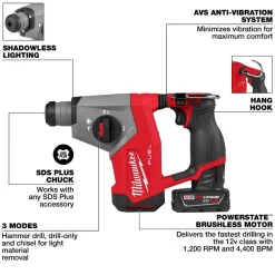 Milwaukee Tools M12 FUEL 5/8” SDS Plus Rotary Hammer Kit 2508-21XC
