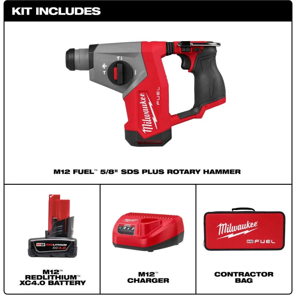 Milwaukee Tools M12 FUEL 5/8” SDS Plus Rotary Hammer Kit 2508-21XC