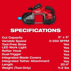 Milwaukee Tools M18 FUEL Deep Cut Dual Trigger Band Saw w/ ONE-KEY 2929S-20
