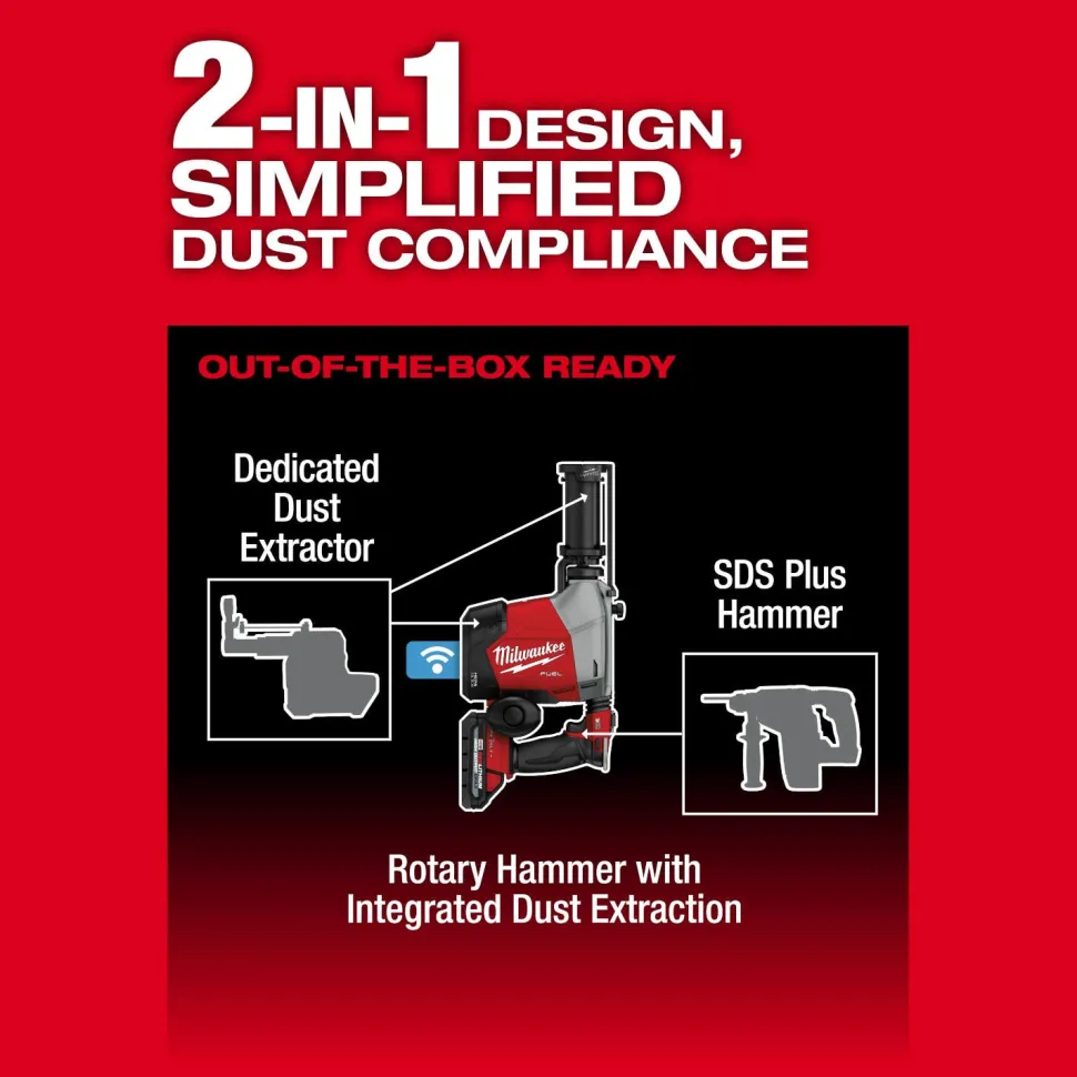 Milwaukee Tools M18 FUEL Overhead Rotary Hammer with Integrated Dust Extraction Kit 3311-22