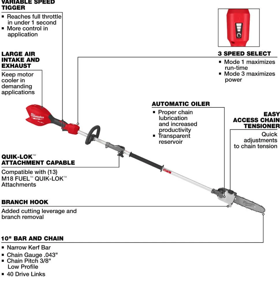 Milwaukee Tools M18 FUEL Pole Saw w/ QUIK-LOK 3016-20PS