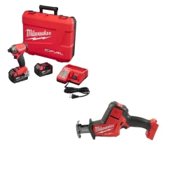 Milwaukee Tools M18 FUEL SURGE 1/4" Hex Hydraulic Driver (5.0Ah) Kit and M18 FUEL Hackzall Reciprocating Saw (Bare Tool) KIT-2760-22-2719-20