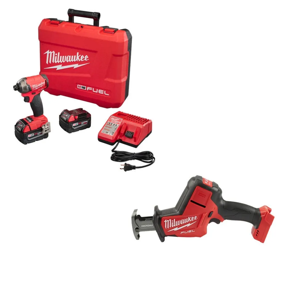 Milwaukee Tools M18 FUEL SURGE 1/4" Hex Hydraulic Driver (5.0Ah) Kit and M18 FUEL Hackzall Reciprocating Saw (Bare Tool) KIT-2760-22-2719-20