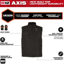 Milwaukee Tools M12 Heated Axis Vest Black, Kit M300B