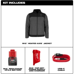 Milwaukee Tools M12 Heated Axis Jacket Grey, Kit M102G