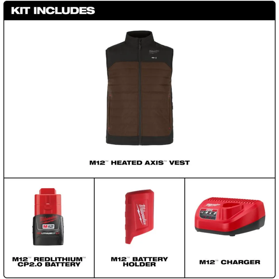 Milwaukee Tools M12 Heated Axis Vest Brown, Kit M300N