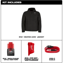 Milwaukee Tools M12 Heated Axis Jacket Black, Kit M102B