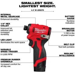 Milwaukee Tools M12 Subcompact Brushless 1/4" Hex Impact Driver Kit 3450-22
