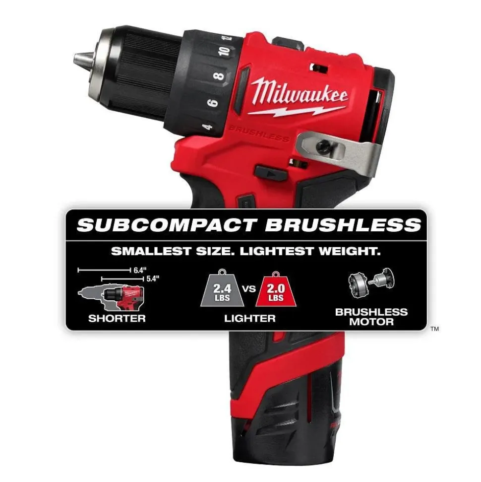 Milwaukee Tools M12 Subcompact Brushless 3/8" Drill/Driver Kit 3401-22