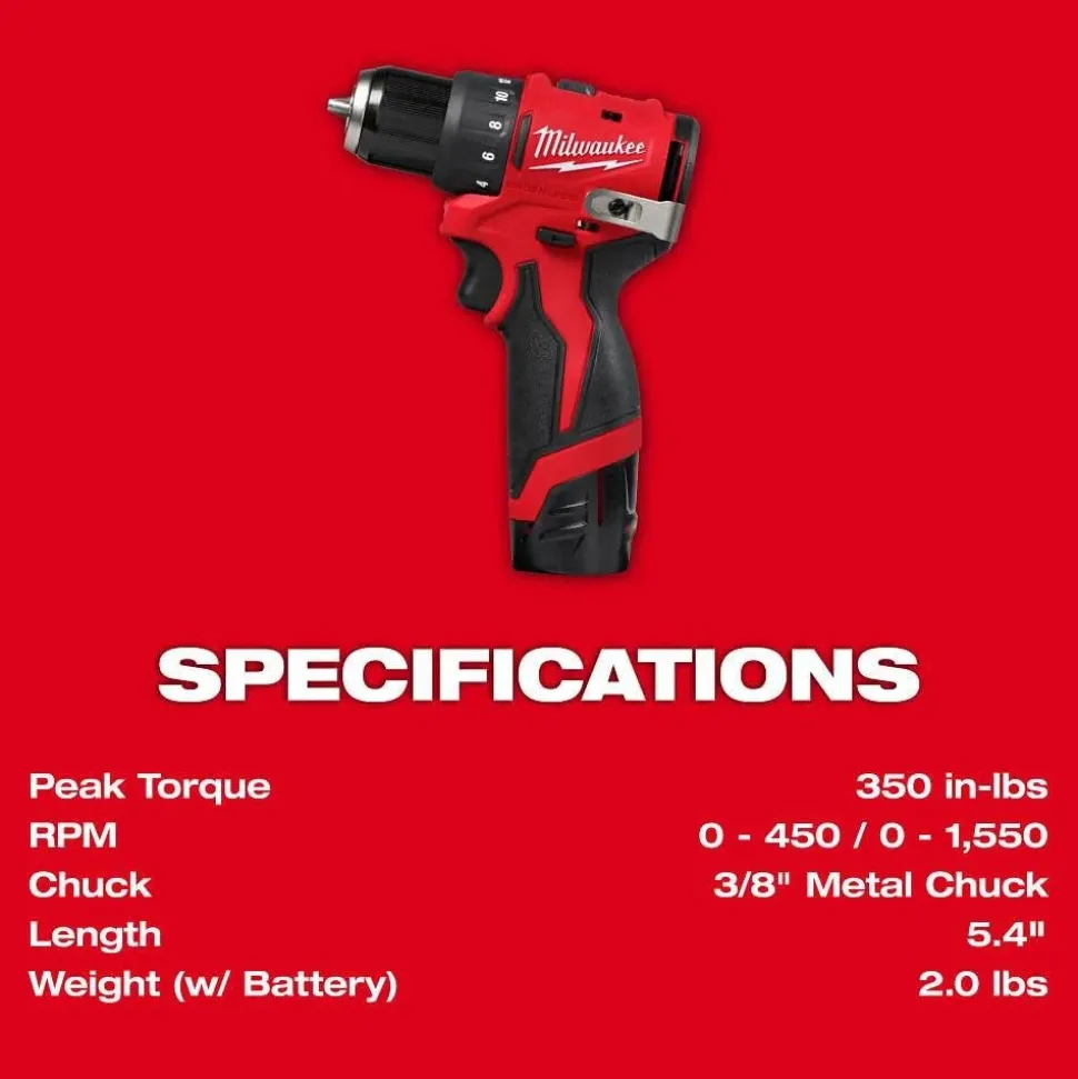 Milwaukee Tools M12 Subcompact Brushless 3/8" Drill/Driver Kit 3401-22