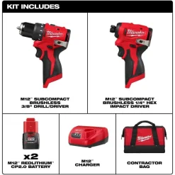 Milwaukee Tools M12 Subcompact Brushless 2-Tool Combo Kit 3494-22