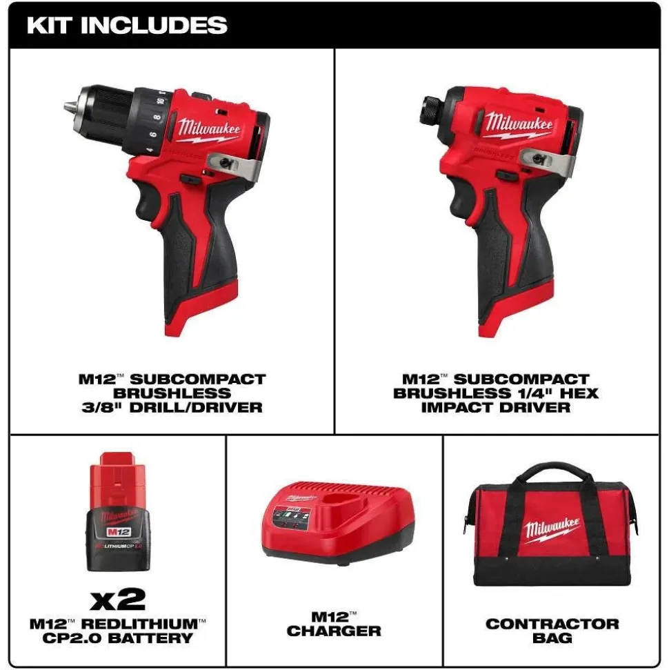 Milwaukee Tools M12 Subcompact Brushless 2-Tool Combo Kit 3494-22