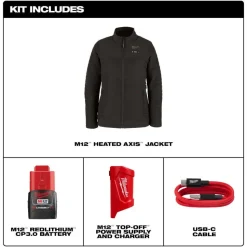 Milwaukee Tools M12 Women's Heated Axis Jacket Black, Kit F102B
