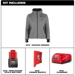 Milwaukee Tools M12 Women's Heated Hoodie Kit – Gray F200G-21
